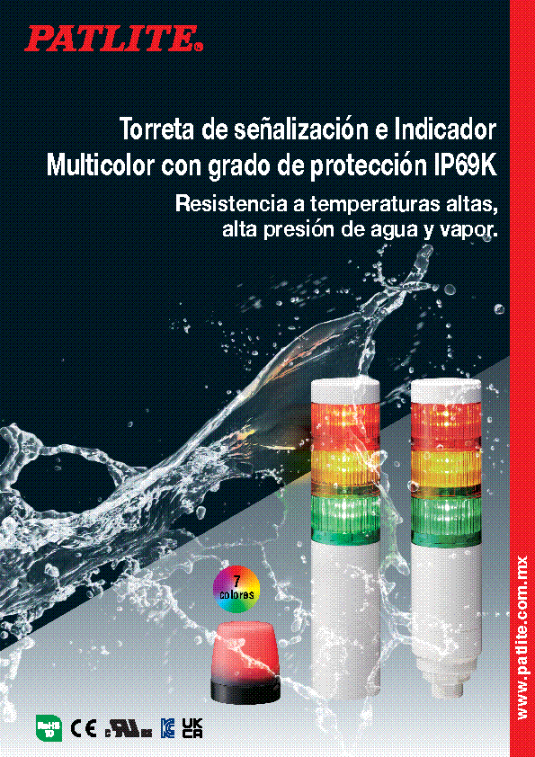 Torreta de señalización e Indicador Multicolor con grado de protección IP69K