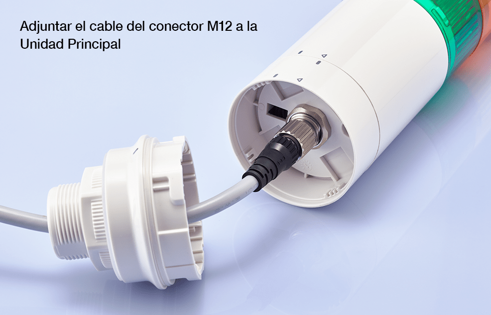 [LR6-WC] Conexión de Cableado, Conectar el cable del conector M12 a la Unidad Principal