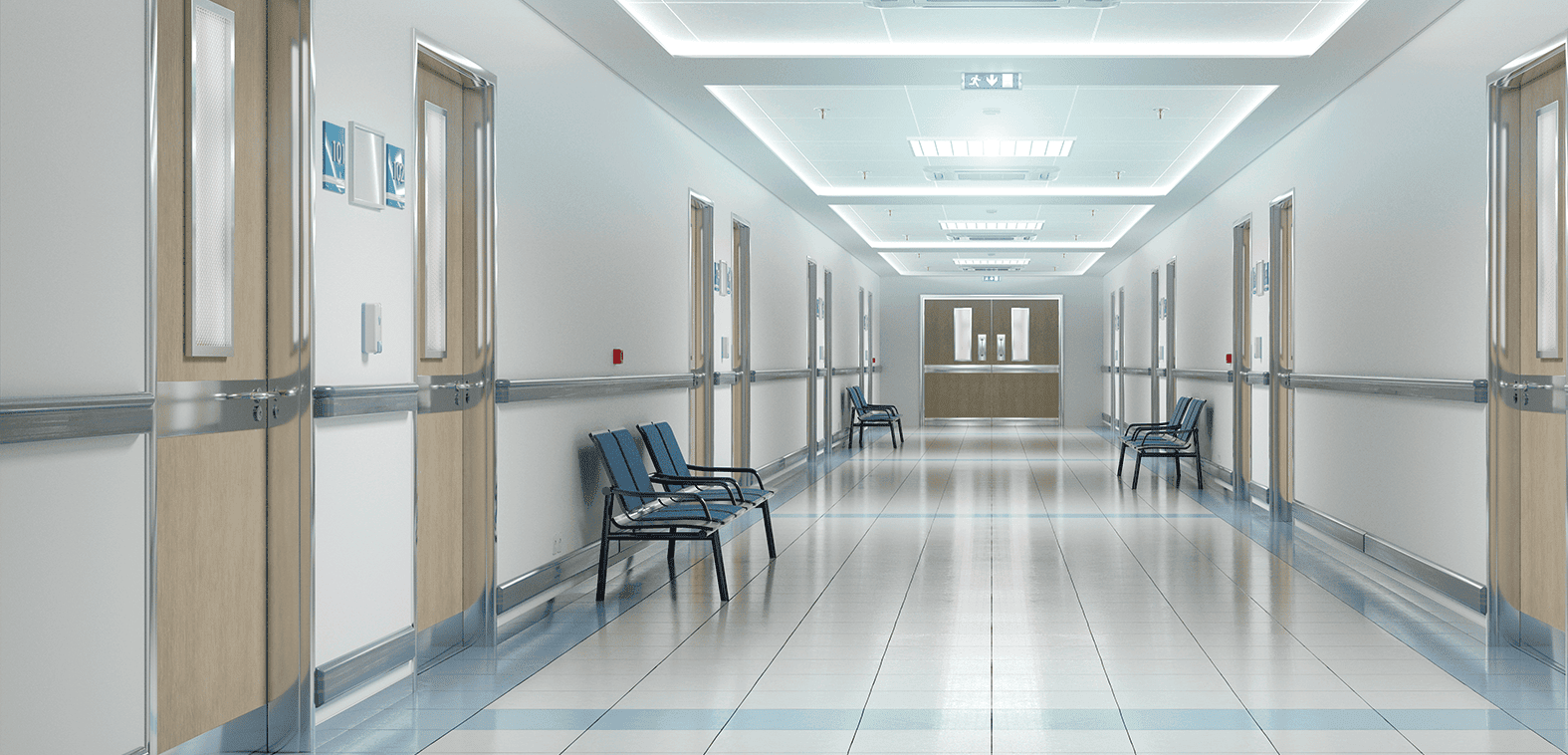 Muestra el estado de uso en hospitales, hogares de ancianos y salas de conferencias.